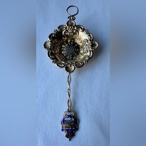 Antique Sterling Silver Souvenir Tea Strainer Canada Gold Washed Enameled Handle